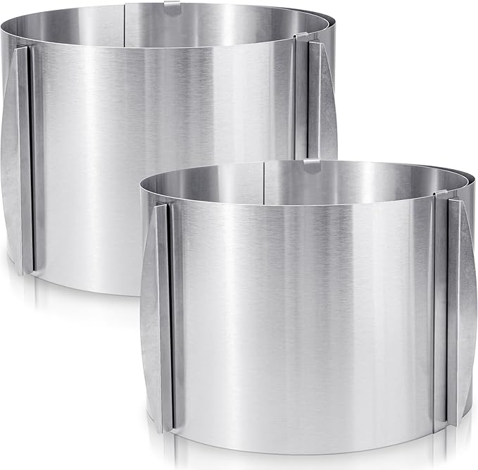 Hushee 2 Pcs 6 to 12 Inch Cake Ring 5.9 Inch High Adjustable Cake Mold Baking Rings Kit Round Stainless Steel Decorating Bakeware Tools with Scaling for Mousse Baking Dessert Making (15 cm)