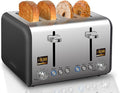 SEEDEEM 4 Slice Stainless Toaster - Color LCD Display, 7 Shade Settings, 1.5'' Wide Slots, Bagel/Defrost/Reheat Functions, Removable Crumb Tray, Dark Chocolate, 1800W
