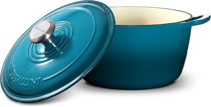 Signature Enameled Cast Iron Dutch Oven, Non-Stick Serving Pot with Tight Fitting Lid for Perfect Roasting, Baking, Sauteing, and Bread Making | 5.5Q (5.2L) - Ocean Blue