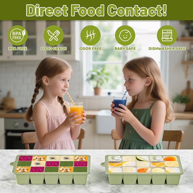 Silicone Ice Cube Tray 3 Pack - EASY RELEASE ice cube tray with lid, BPA Free Ice Cubes Trays for Freezer,ice cube mold for Cocktail,Whiskey (Blue+Pink+Green)