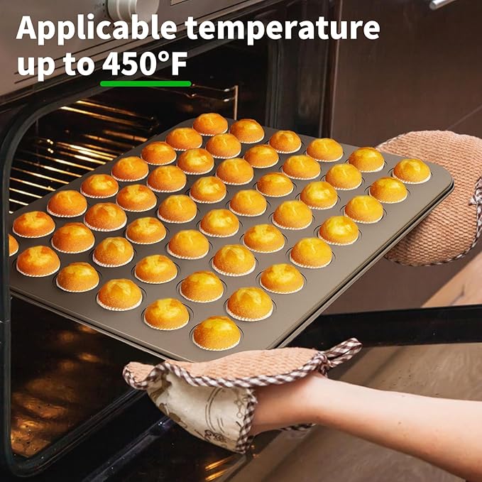 Beasea Mini Muffin Pan 48 Cups Nonstick, 1 Pack 48 Mini Small Tiny Cup Non Stick Muffin Baking Pan Tin Tray Carbon Steel Bakeware Individual Cupcake Baking Pan - Gold