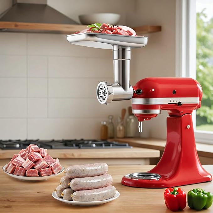 Stainless Steel Meat Grinder Attachments for KitchenAid, Sausage Stuffer, Compatible with KitchenAid Stand Mixer of All Models, Dishwasher Safe