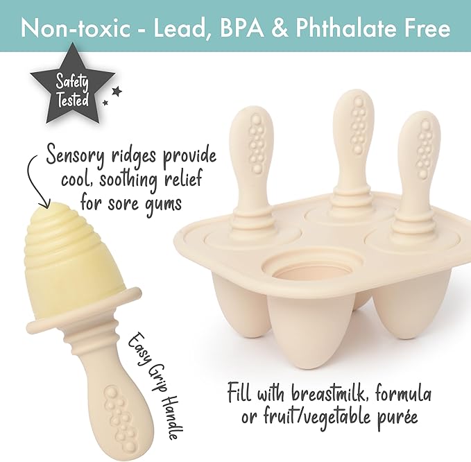 PrimaStella Silicone Petite Pops - Baby Popsicle Mold - BPA Free - Dishwasher Safe - 4 months+ (Oat Teether Pops)