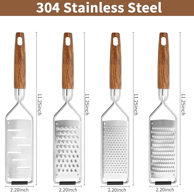 Professional Cheese Grater Stainless Steel,Multi-Purpose Grater With Wood Handle for Cheese, Ginger, Lemon, Garlic, Nutmeg,Fruits,Chocolate & Spices-Wideboard (Grinding)