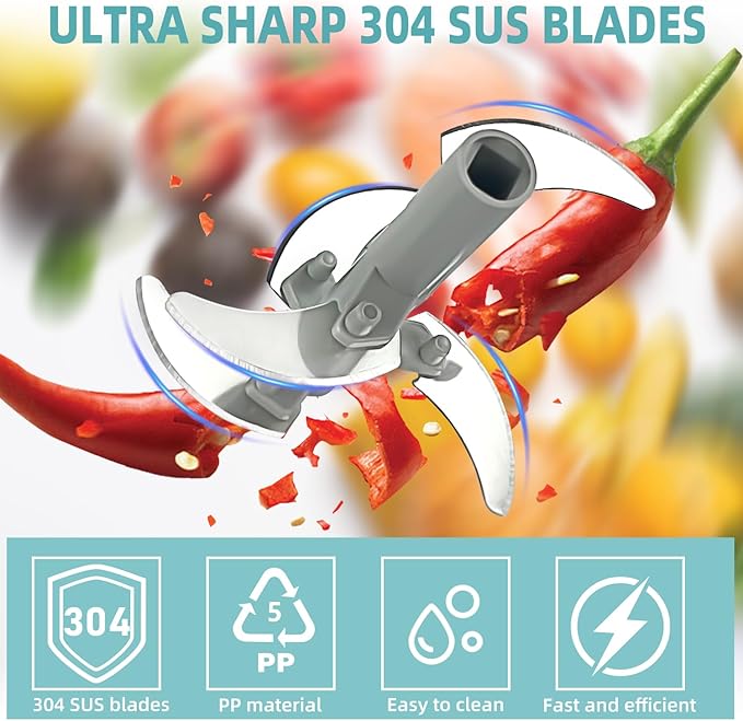 Manual Food Processor Vegetable Chopper, Hand Pull String Garlic Mincer Cutter for Veggies, Fruits, Nuts, Meat, Salad,900ml Gray