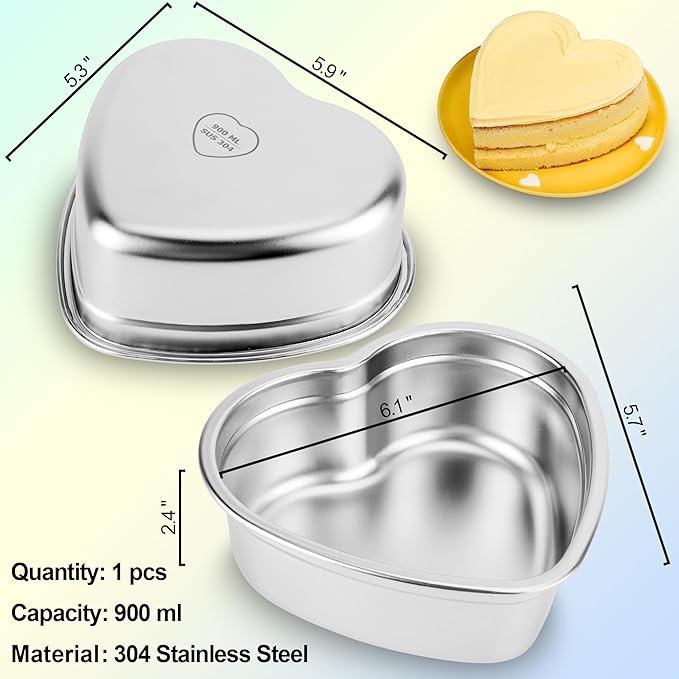 Heart Shaped Cake Pans, Nonstick Heart Cake Pan 6 Inch for Layer cakes, Stainless Steel Baking Pan Cake Tins for Birthday/Valentine's Day/Thanksgiving/Wedding/Anniversary/Christmas, Dishwasher Safe