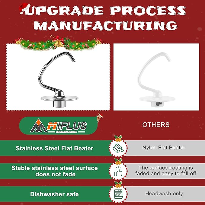 𝐒𝐭𝐚𝐢𝐧𝐥𝐞𝐬𝐬 𝐒𝐭𝐞𝐞𝐥 𝐊𝟒𝟓𝐃𝐇 Bread Dough Hook 4.5/5.0 QT kitchen mixer attachment,Bread Dough Hook K45DH Replacement for K45 K45SS KSM90 KSM150 KSM5 KSM500 Maker Attachment- by MIFLUS
