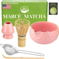 Matcha Whisk Set- Matcha Set includes Matcha Whisk and Bowl with Spout, Sifter, Holder and Scoop- The Perfect Bamboo Whisk for Matcha Tea (Rose Pink)