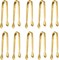 10 Pack Small Ice Tongs Sugar Tongs, Stainless Steel Mini Serving Appetizers Tongs for Party Coffee Tea Wine Bar Kitchen (Golden)