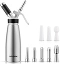 Professional Aluminum Whipped Cream Dispenser - 500 mL/1 Pint,Leak-Free Whipped Cream Maker Canister with 8 Decorating Nozzles & Cleaning Brush - N2O Chargers (Not Included) (Silver, 500ml)