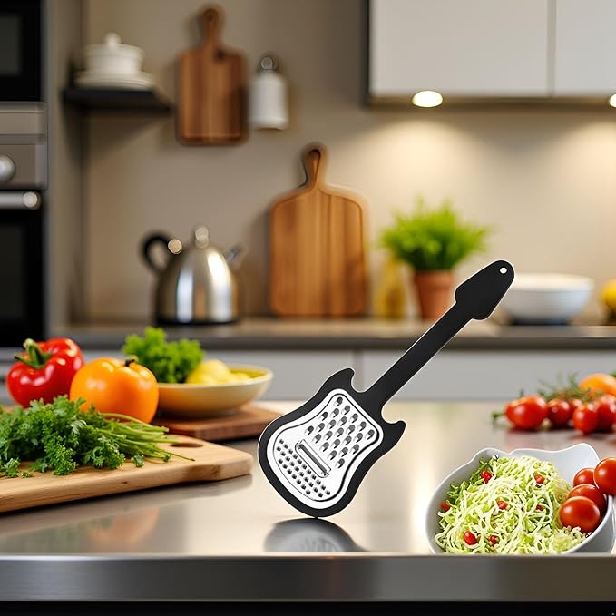 Handheld Cheese Grater, Stainless Steel Shredder with Handle Multi-Functional Guitar Shaped Kitchen Slicer Grater Zester for Vegetables, Fruit, Salad, Cheese Graters