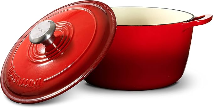 Signature Enameled Cast Iron Dutch Oven, Non-Stick Serving Pot with Tight Fitting Lid for Perfect Roasting, Baking, Sauteing, and Bread Making | 13.5Q (12.7L) - Red