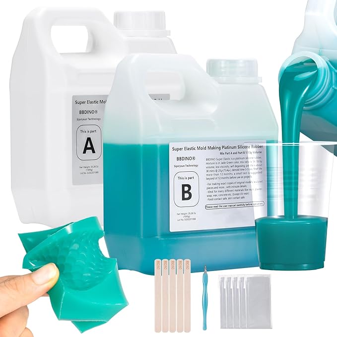 BBDINO Super Elastic Silicone Mold Making Kit 70.56 Oz, Liquid Silicone for Mold Making, Silicon Rubber for Molds Maker 1:1 by Volume Ideal for Casting with Resins | Plaster | Candle | Soap etc.