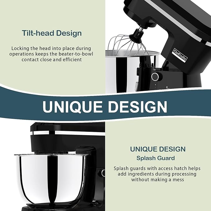 Household Stand Mixer with 6.5 Quart Bowl, Electric Food Mixer 10+p Speeds 660W, Kitchen Tilt-Head Bread Dough and Cake Mixers with Dough Hook, Whisk, Beater, Splash Guard and Egg Separator (Black)