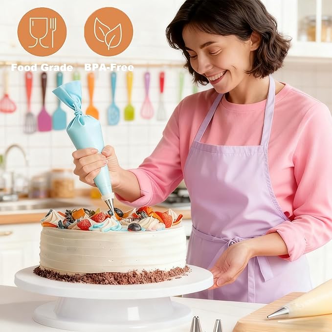Cake Decorating Supplies Kit with Cake Turntable, Offset Spatula, Cake Server, Icing Smoother, Silicone Spatula and Other Baking Tools(7Pcs)