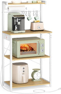 VASAGLE Kitchen Bakers Rack with Power Outlet, Coffee Bar 4-Tier with 8 S Hooks, Microwave Stand, Adjustable Shelf, for Small Spaces, Golden Oak and Cloud White UKKS014Y01V1
