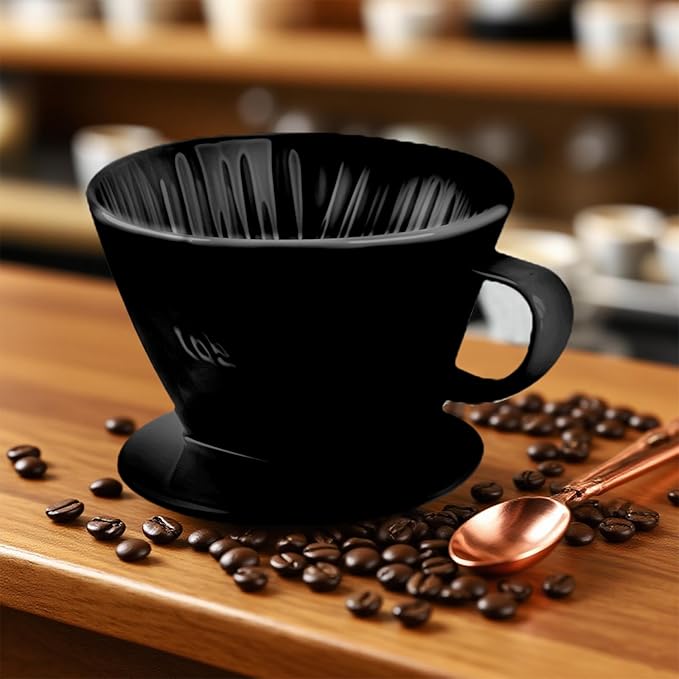 Handmade Pour Over Ceramic Coffee Dripper - Authentic Brewing Experience for Camping, Office, and Home (Black)