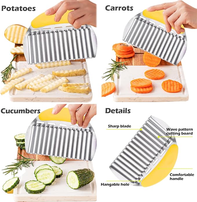 JAYVAR Large Crinkle Cutter for Potatoes, Stainless Steel Vegetable Crinkle Cutter, Versatile Vegetable Wavy Chopper for Fancy Edges, Onion Chopping Wavy French Fry Slicer Kitchen Dicer Gadget