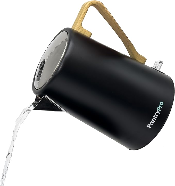 PantryPro 1.7L 1500W Rapid-Boil Electric Kettle - Stainless Steel Interior - Auto Shut-Off, Boil-Dry Protection, LED Indicator, Wide Opening - Black