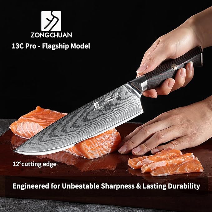 Chef Knife,8inch Damascus knife,67-Layer High Carbon Stainless Steel Kitchen Knife,Professiona Sharp Cutting Knives with Ergonomic G10 Red Black Handle,Gift Box for Home and Kitchen Birthday Gift
