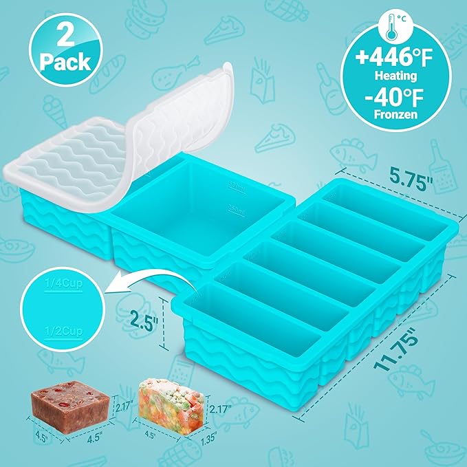 4-Pack Silicone Freezer Trays with Lid,2*【2 Large 2-Cup(500ml)&6 Small 1/2-Cup(125ml)】Soup Freezer Container Molds,Ice Cube Tray For Meal Prep&Freezing Soup,Stews,Sauces,Oven&Dishwasher-Safe