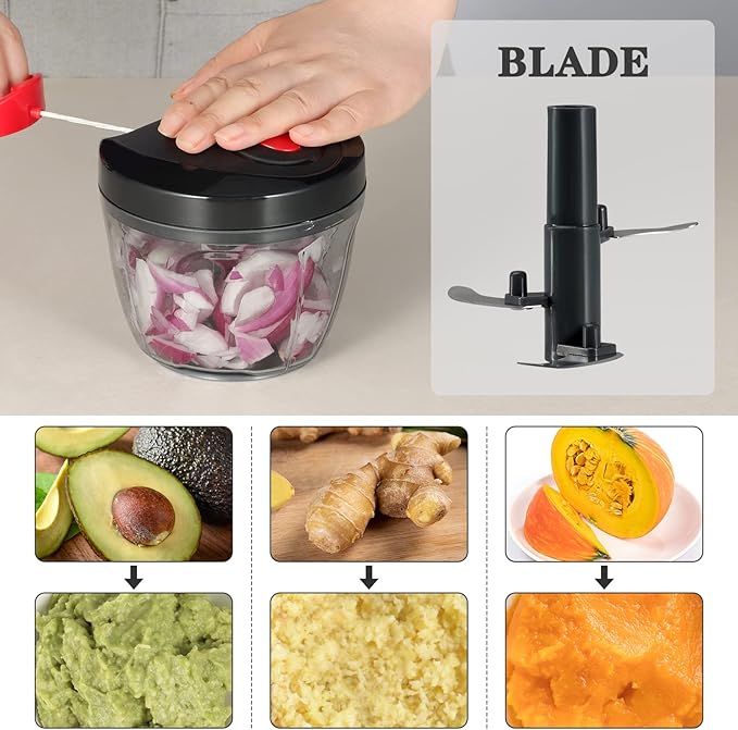 Cambom Manual Food Chopper Vegetable Cutter, Hand String Chopper Onions Cutter for Vegetable Fruits Nuts BPA Free Food Safe Material, 650ml Black