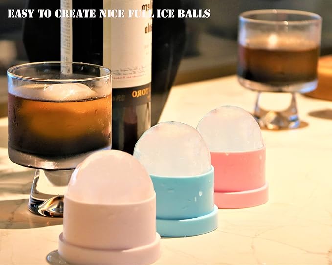 Ice Ball Maker Mold - Set of 4, Round Ice Cube Mold, 2.4 Inch Sphere Ice Cubes for Whiskey, Cocktails, Bourbon (4, Blue)