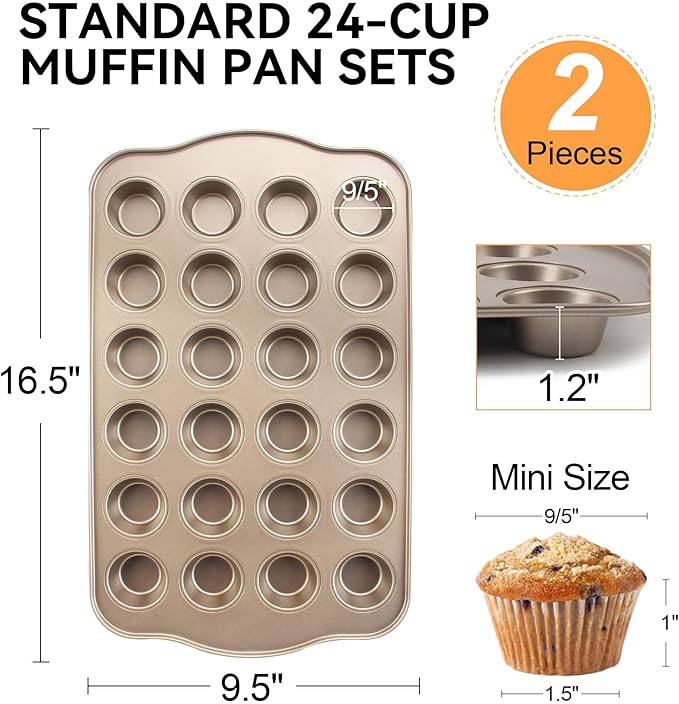 Cupcake Pan Nonstick 2 Pack (Gold, Standard 12 cup)