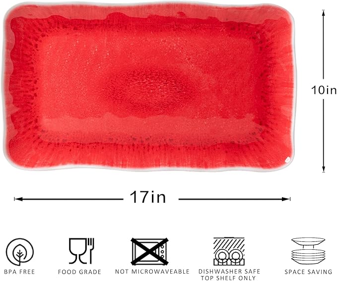 17” x 10” Rectangular Large Serving Platters, 2 Pieces Melamine Serving Trays Sets for Serving Food For Christmas, Mother's Day, Parties, Wedding, Gatherings, Dishwasher Safe. Reactive Red