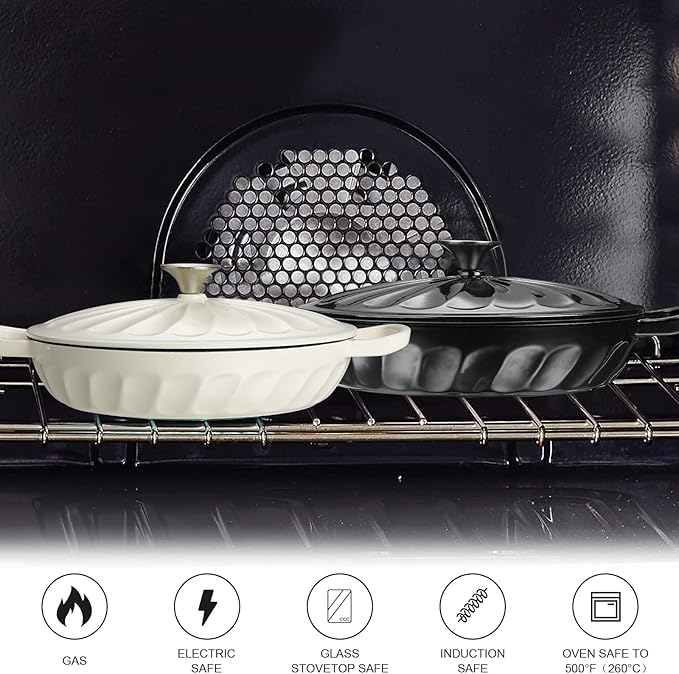 Enameled Cast Iron Braiser, 3.8 Quart Enamel Dutch Oven with Handles, Cast Iron Braiser Pan with Lid,Enameled Cookware (White)