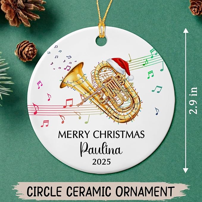 Tuba Musical Instrument Ceramic Ornament, Customized Year Text Name Tubist Tubaist Christmas Ornaments Gift for Women Men Husband Wife Dad Mom Tuba Player, Personalized Tubas Xmas Instrument Ornament