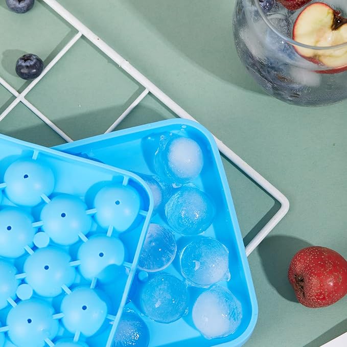 Round Ice Cube Tray 2 Pack BPA Free Silicone Flexible Easy Release 1.1 Inch x 50PCS Small Ice Ball Maker Mold for Whiskey, Cocktail, Chilling (Blue)