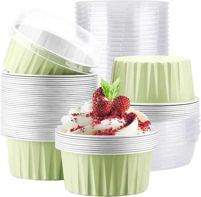EUSOAR Cupcake Liners, 50pcs 5oz 125ml Cupcake Liners, Aluminum Foil Muffin Liners Cups with Lids, Cupcake Holder, Disposable Aluminum Foil Cupcake Baking Cups Holders Cases Boxes Pans with Lids