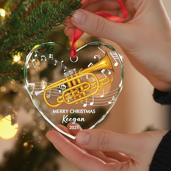 Unique Cornet Glass Christmas Ornament 2025, Custom Text & Name Cornet Player Xmas Ornaments Gift for Women Men Grandkids Husband Wife, Personalized Cornetist Glass Keepsake Ornament for Appreciation