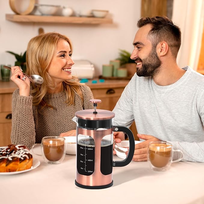 Panana French Press Coffee Maker 34oz Coffee Press, Cold Brew Coffee Tea Pot for Travel, Heat Resistant Thickness Borosilicate Glass French Press (230C-Copper)