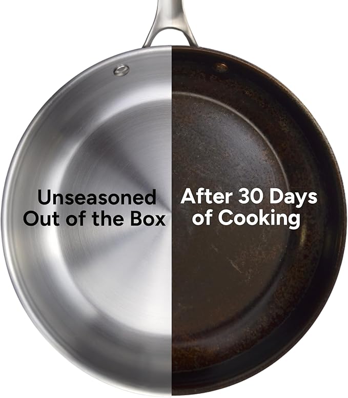 STRATA Carbon Steel Clad 12.5" Frying Pan Skillet, 3-Ply Carbon Steel Cookware with Aluminum Core, Lightweight (3.0 lbs), Even Heating, Stick-Resistant When Seasoned, Versatile & Fast-Heating