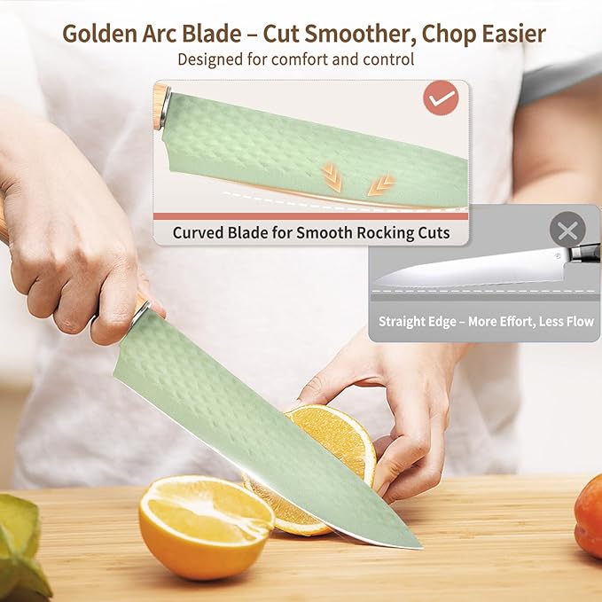 Knife Set, 7-Piece Kitchen Knife Set with Sharp Chef and Meat Knives, Anti-Rust Utility Knives Set for Kitchen, Kitchen Knife Block Set （Green）
