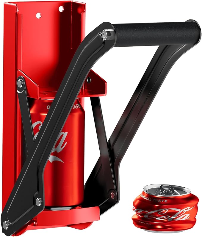 Can Crushers for Recycling - 16 oz Heavy Duty Aluminum Can Crusher Wall Mounted - Soda and Beer Can Smasher for Recycling with Bottle Opener - For 12 and 16 oz Cans - Easy to Install, Red - RamPro