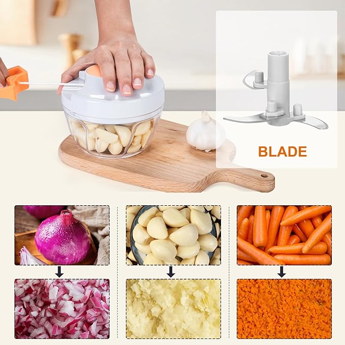 Manual Food Processor Vegetable Chopper, Portable Hand Pull String Garlic Mincer Onion Cutter for Veggies, Ginger, Fruits, Nuts, Herbs, etc.,500ml