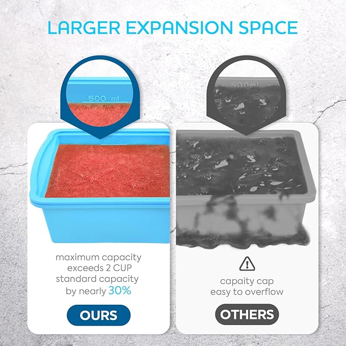 Silicone Freezer Trays with Lid,2-cup Soup Freezer Container large Ice Cube Molds with Reinforced Steel Ring Top for freezing Soup Sauce Broth Leftovers oven Dishwasher -Safe (red)