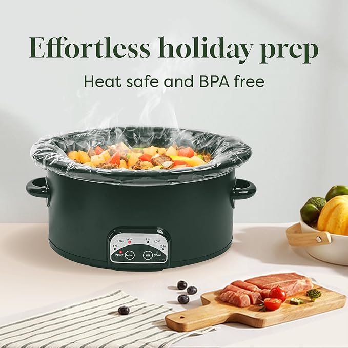 Slow Cooker Liners, Disposable Oval Large Size 13" x 21", 33 Count, Fits 3-8 Quart Pot Cooking Bags for Easy Cleanup, Food Safe & Leak-Proof