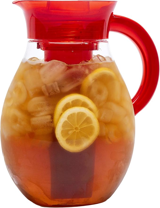 Primula The Big Iced Tea Maker Tritan Plastic Infusion Beverage Pitcher with Leak Proof, Airtight Lid, Fine Mesh Resuable Filter, Manufactured without PFOA, Dishwasher Safe, 1-Gallon, Red