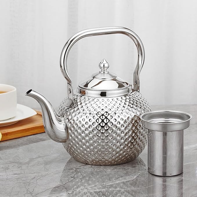 SANQIAHOME 1500ml teapot with Infuser stainless steel Water Boilers lifting handle Tea Maker Water Kettle for Induction/Gas silver