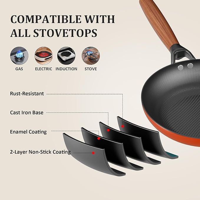 YUTANN Pre-Seasoned Cast Iron Skillet 8 Inch,Diamond-Textured Interior for Crispy, Oil-Saving Cooking,Ideal for Eggs, Steak, and More,Non-Toxic & Easy Clean