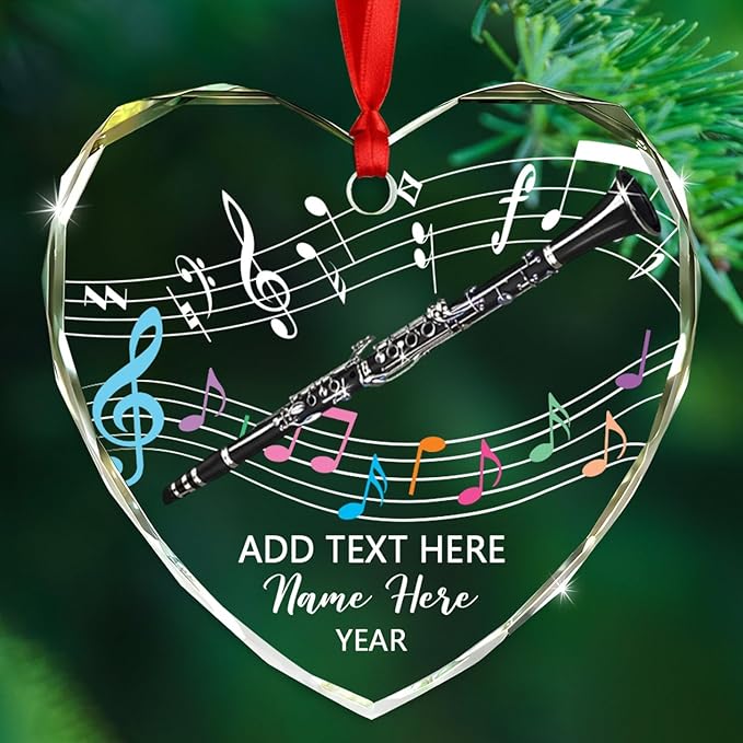 Customized Text Year Name Clarinet Glass Xmas Ornament, Personalized Clarinet Lover Christmas Ornaments Gift for Women Men Friends Besties Coworker, Unique Clarinetist Glass Christmas Ornament 2025