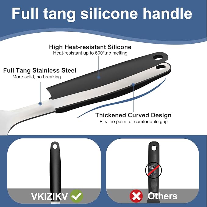 Stainless Steel Spatulas Set, 13.3 inch Metal Spatula, Full Tang Solid and Slotted Turner for Cooking Cast Iron Skillet, Heat Resistant Silicone Handle (Solid 4.6"x3.7")