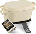 KooK Dutch Oven, for Bread Baking, Sourdough Loaf Pan, with Lid, Dual Handles, Enameled Cast Iron, includes Lid Lever, Dishwasher Safe, 3.4 Qt, Ivory