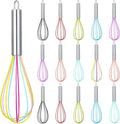 Domensi 16 Pcs 8 Inch Whisks Bulk for Cooking Silicone Whisks Non Scratch Stainless Steel Hand Coated Metal Heat Resistant Egg Beaters for Classroom Cook Party Favor Gift Supplies