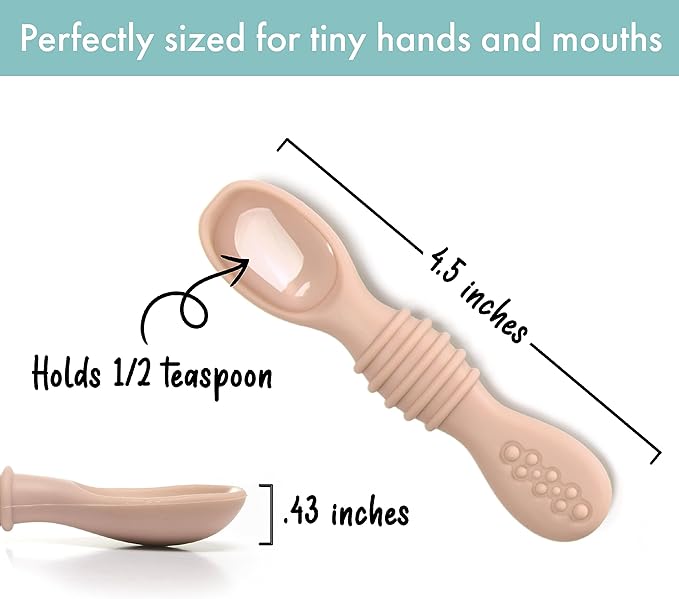 PrimaStella Silicone Chew Spoon 6-Piece Set | First Stage Feeding Spoons | Baby Led Weaning Supplies | BPA Free | Dishwasher and Boil Safe | Neutral Palette
