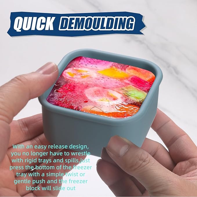 1/2 Cup Silicone Freezer Tray With Lid - Silicone Freezer Molds 4-Pack For meal prep & freezing of various sauces and other dishes, makes 4 perfect 1/2 cup portions cubes (Blue 4 Pack)